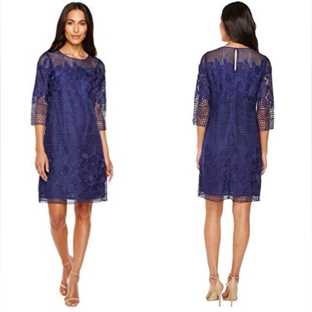 Adrianna Papell Long Sleeve Shift Lace Dress